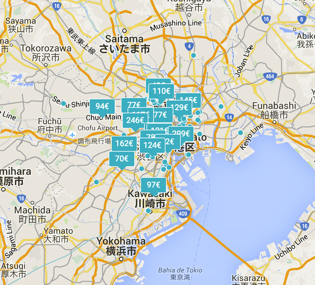 Mapa de apartamentos en Tokio