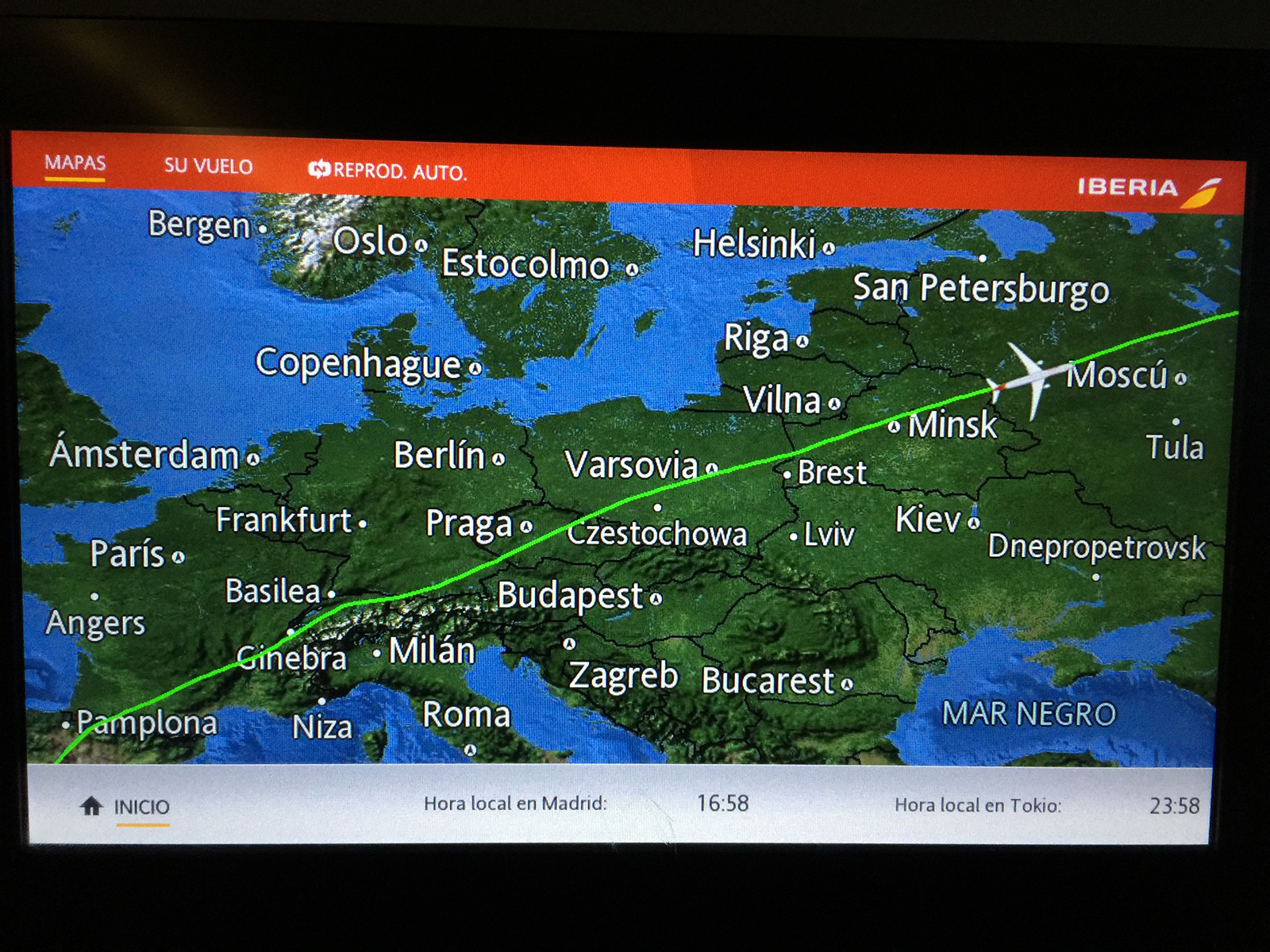 Ruta del Vuelo directo de Iberia a Tokio