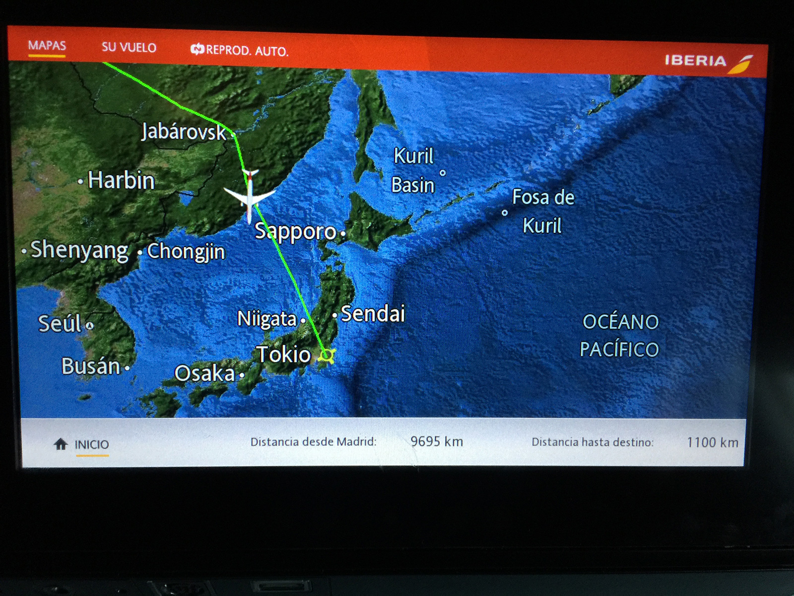 Acercándonos a Japón desde Rusia con un Avión de Iberia