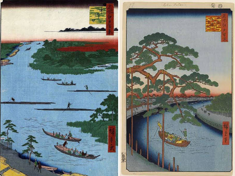 Rió Kyu-Nakagawa en las <em>Cien famosas vistas de Edo</em> (名所江戸百景 <em>Meisho Edo Hyakkei</em>) de Utagawa Hiroshige